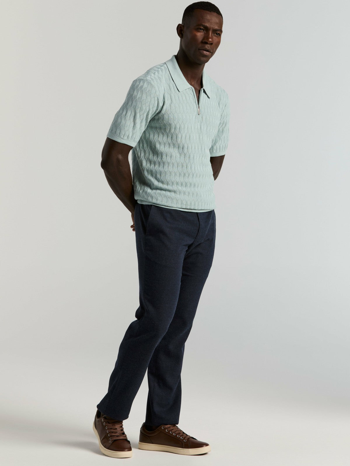 Perry Ellis Clothing Geometric Pattern Zip Polo Sweater