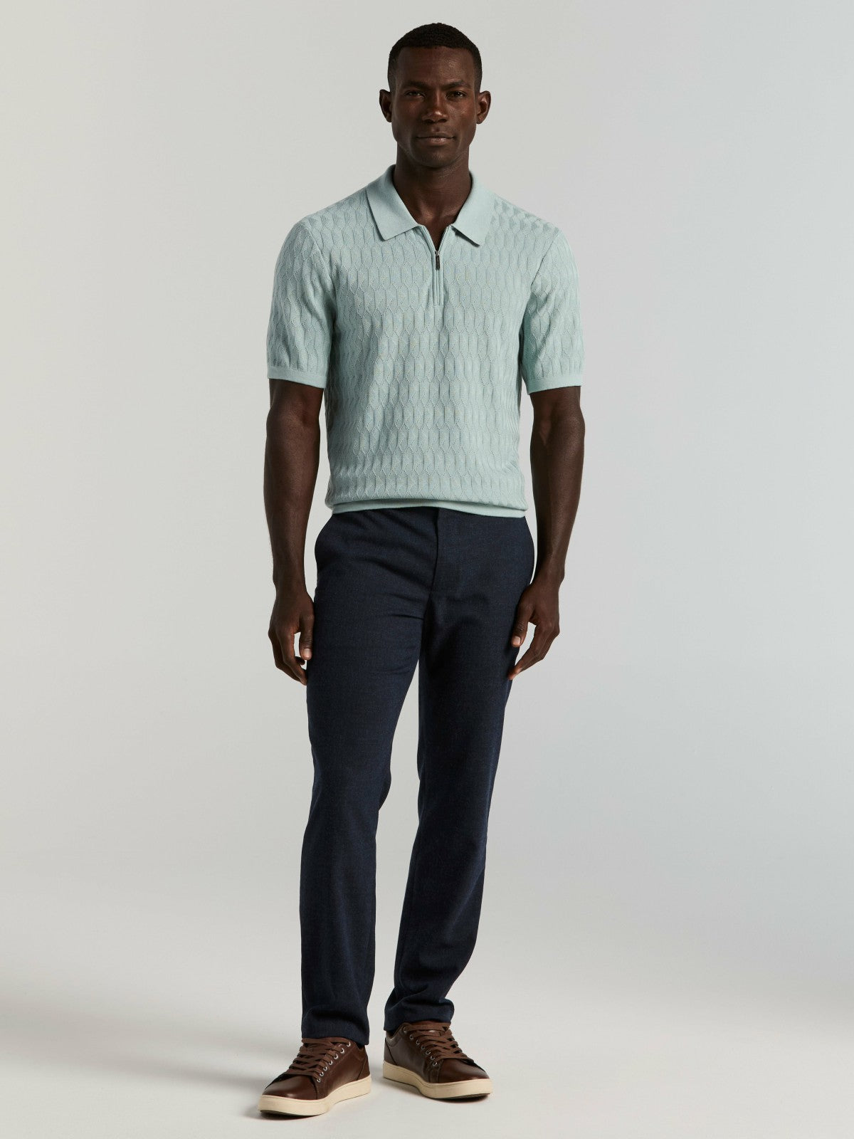 Perry Ellis Clothing Geometric Pattern Zip Polo Sweater