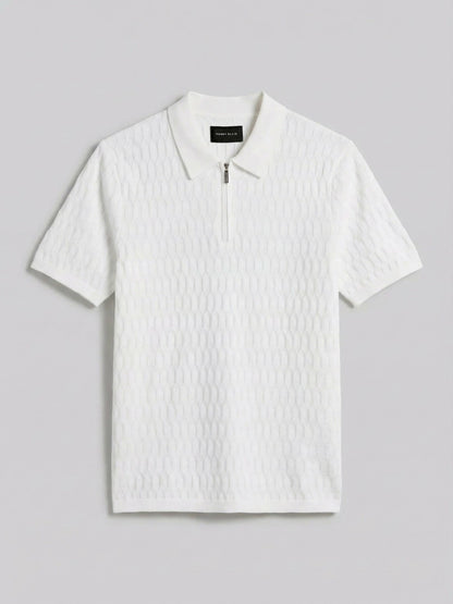 Perry Ellis Clothing Geometric Pattern Zip Polo Sweater