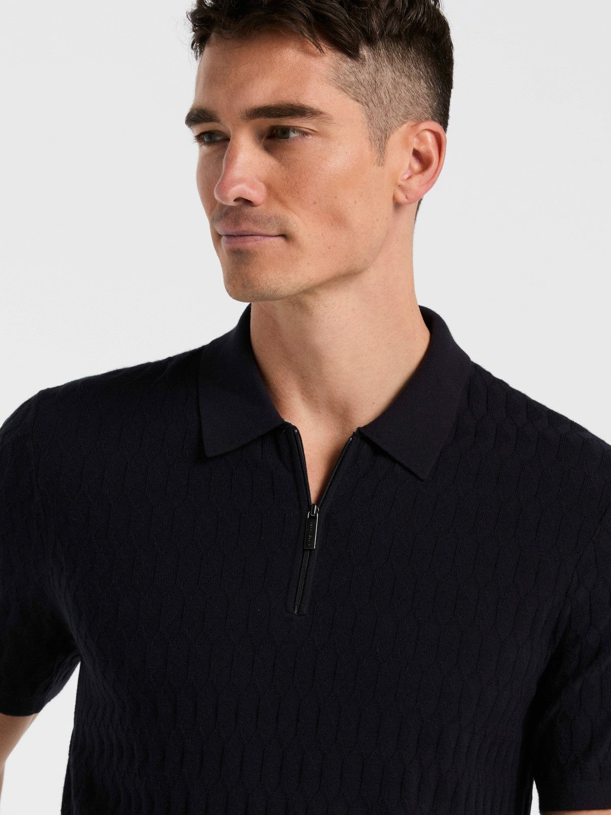 Perry Ellis Clothing Geometric Pattern Zip Polo Sweater