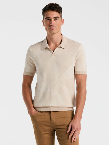 Perry Ellis Clothing Leaf Print Open Collar Sweater Polo