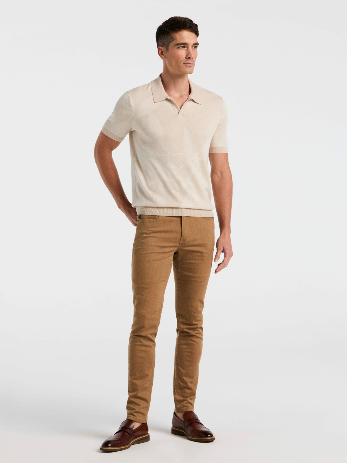 Perry Ellis Clothing Leaf Print Open Collar Sweater Polo