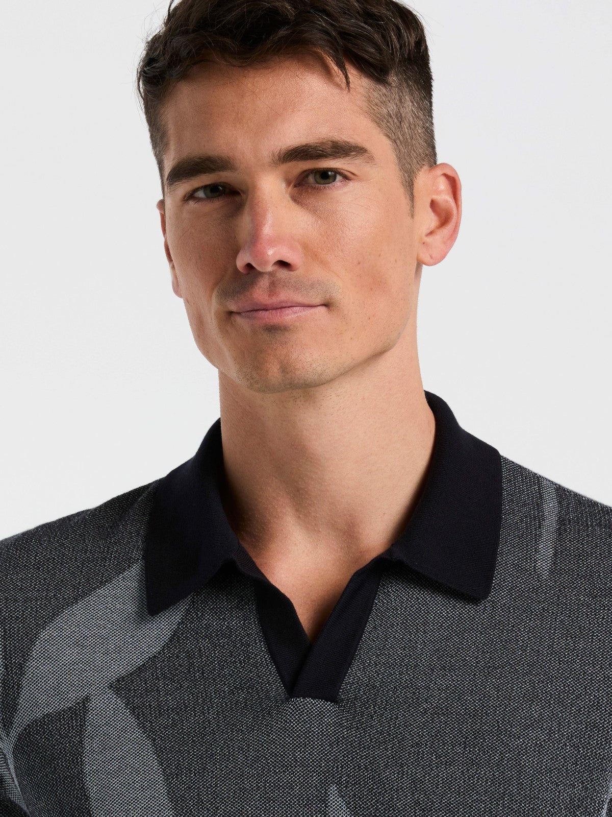 Perry Ellis Clothing Leaf Print Open Collar Sweater Polo
