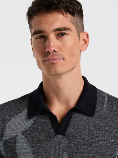 Perry Ellis Clothing Leaf Print Open Collar Sweater Polo