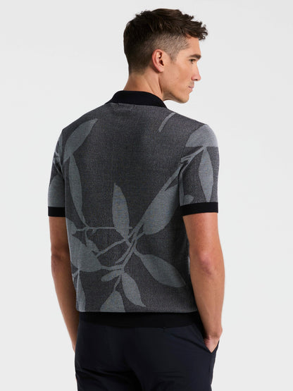Perry Ellis Clothing Leaf Print Open Collar Sweater Polo