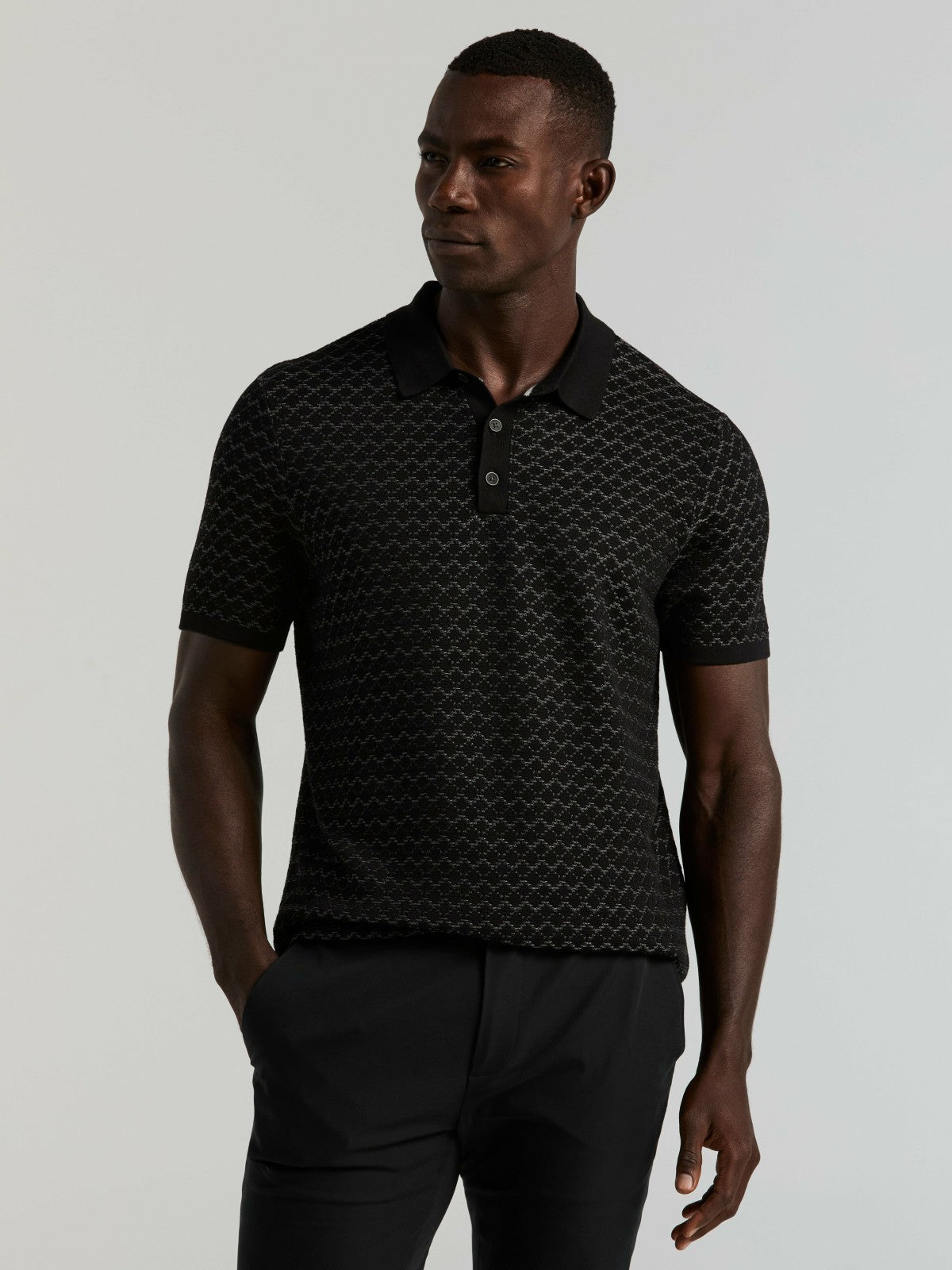 Perry Ellis Clothing Cotton Jacquard 3 Button Sweater Polo