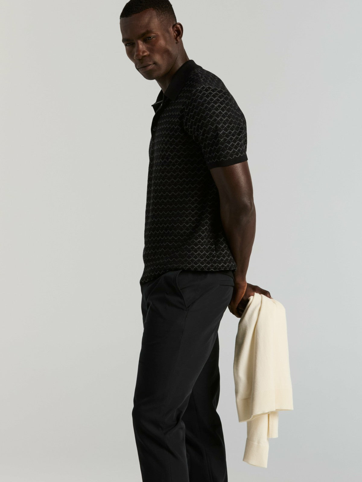 Perry Ellis Clothing Cotton Jacquard 3 Button Sweater Polo