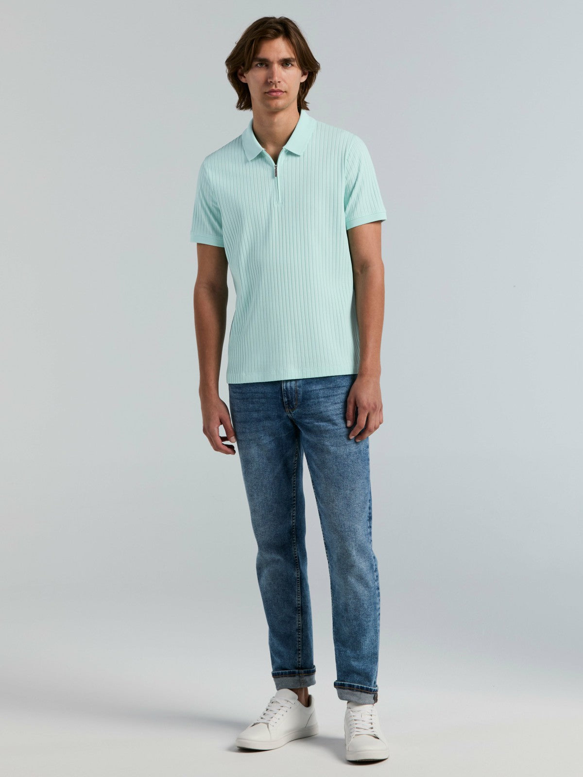 Perry Ellis Clothing Quarter Zip Ribbed Polo
