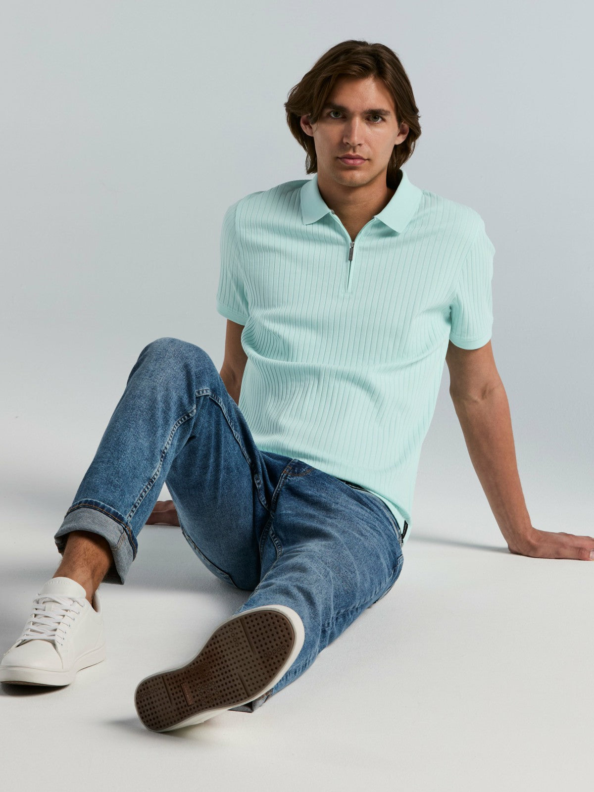 Perry Ellis Clothing Quarter Zip Ribbed Polo