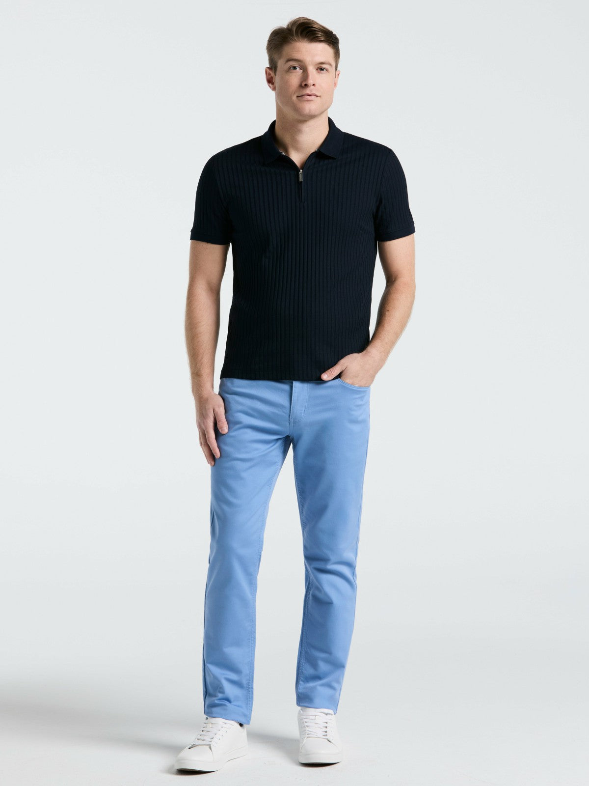 Perry Ellis Clothing Quarter Zip Ribbed Polo