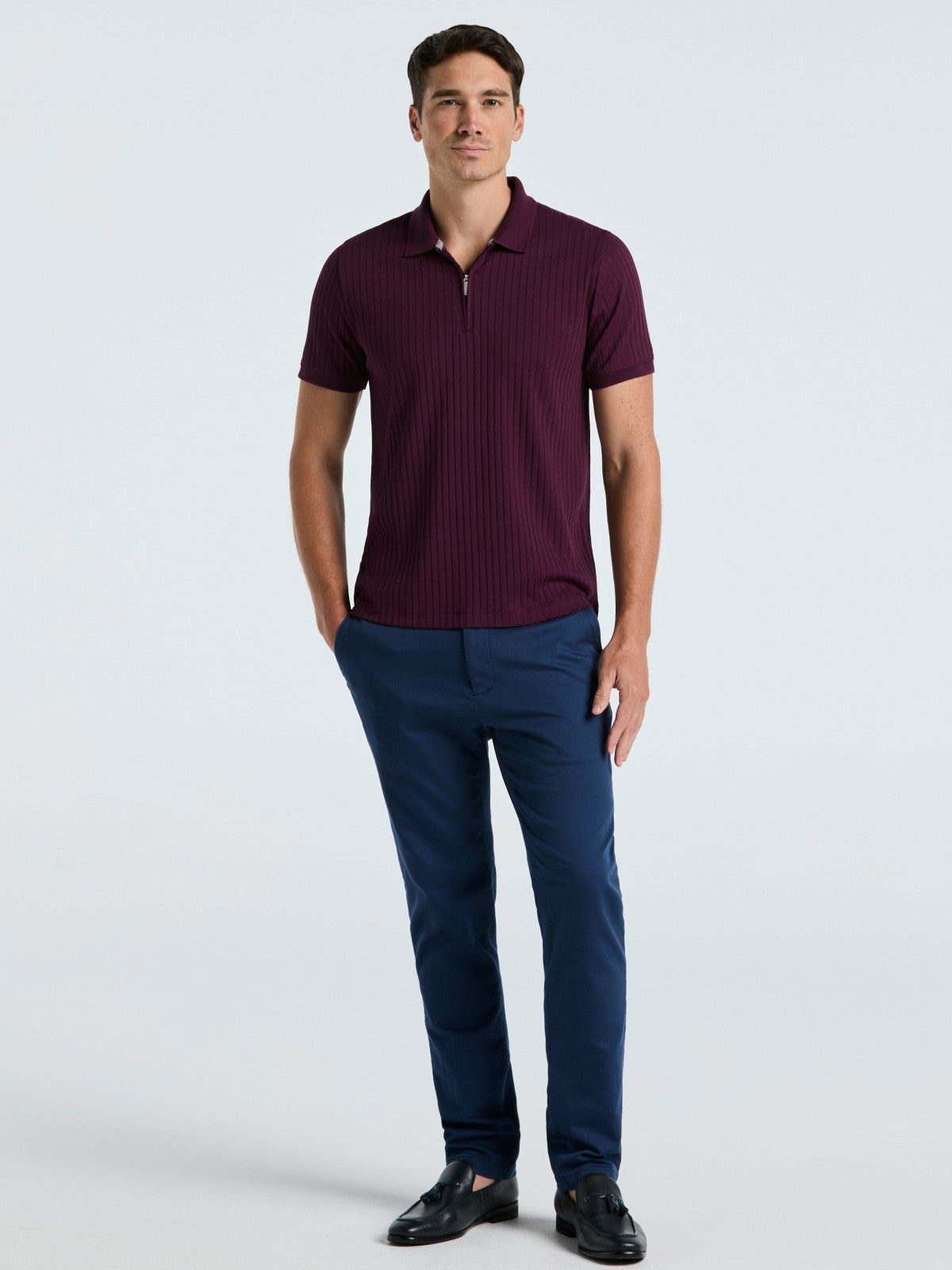 Perry Ellis Clothing Quarter Zip Ribbed Polo