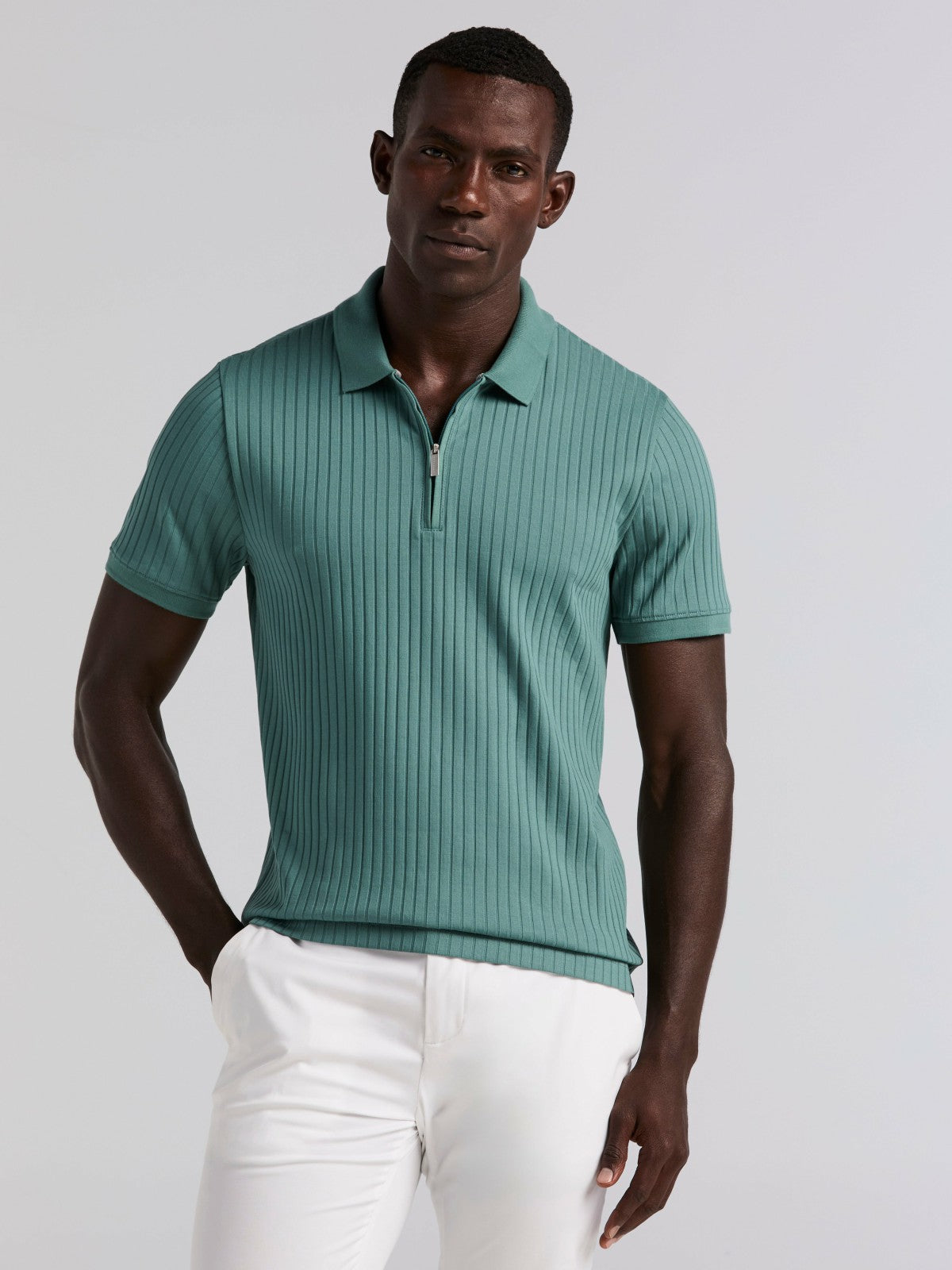 Perry Ellis Clothing Quarter Zip Ribbed Polo
