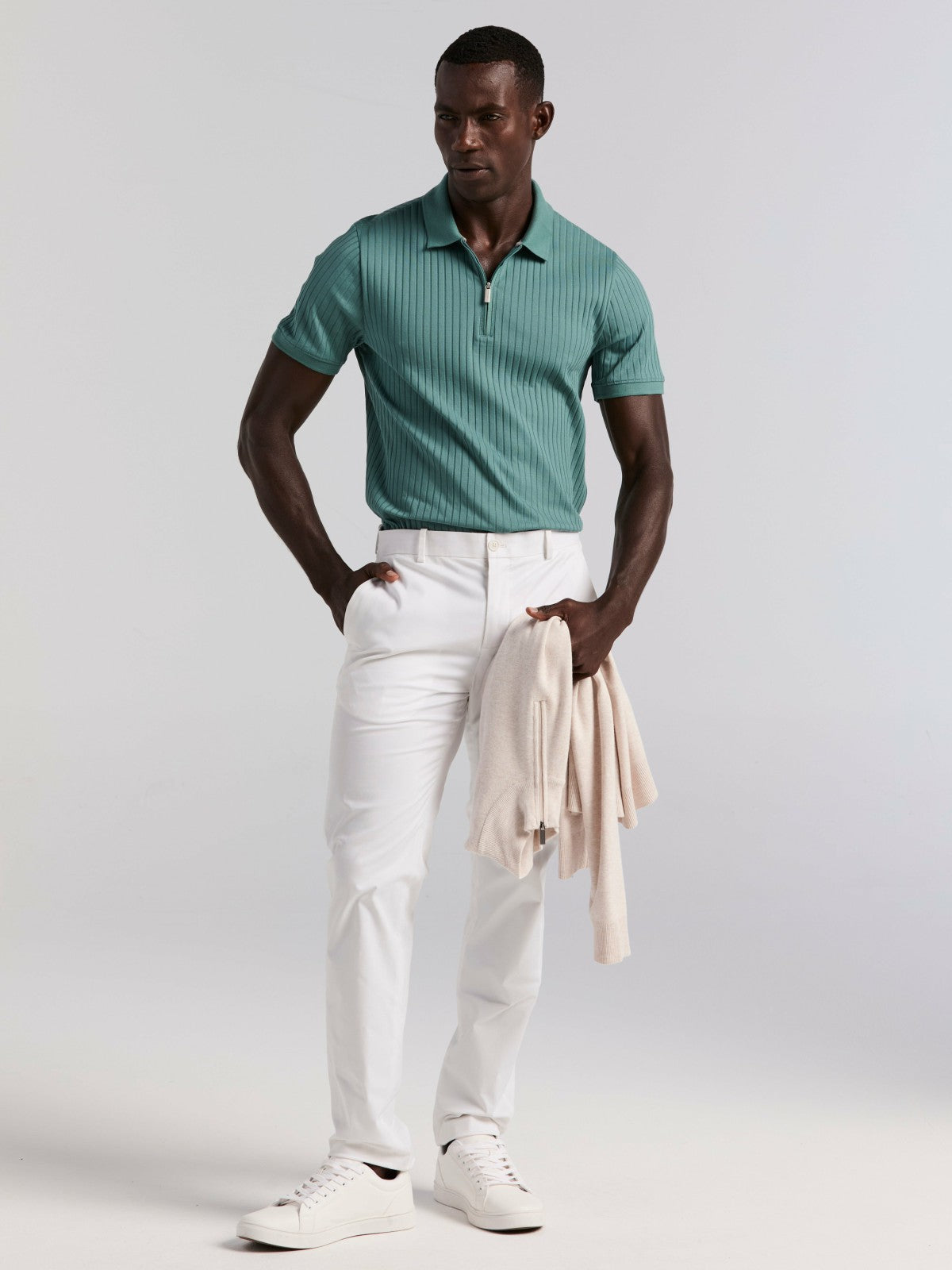 Perry Ellis Clothing Quarter Zip Ribbed Polo