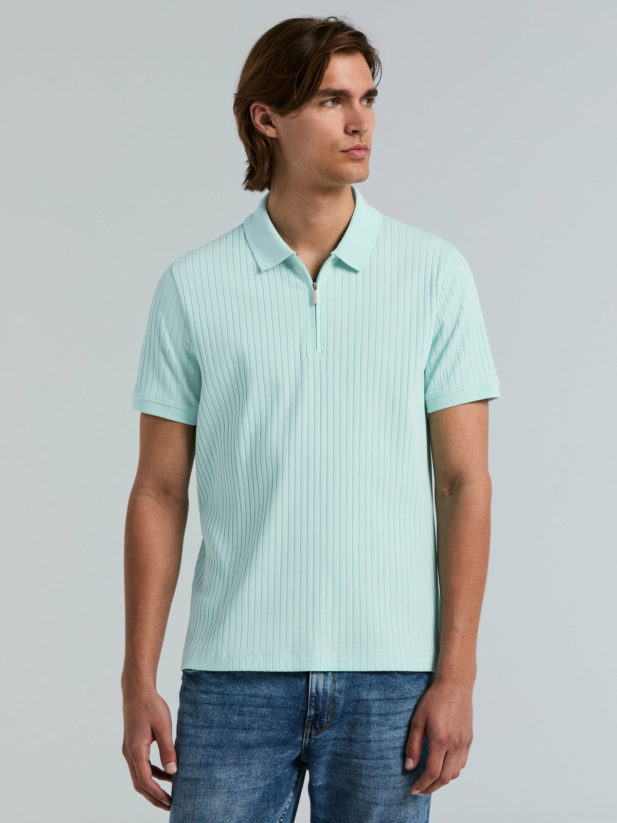 Perry Ellis Clothing Quarter Zip Ribbed Polo