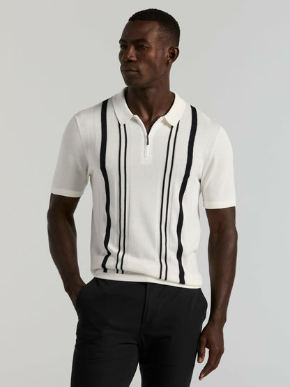 Perry Ellis Clothing Cotton Modal Striped Zip Sweater Polo