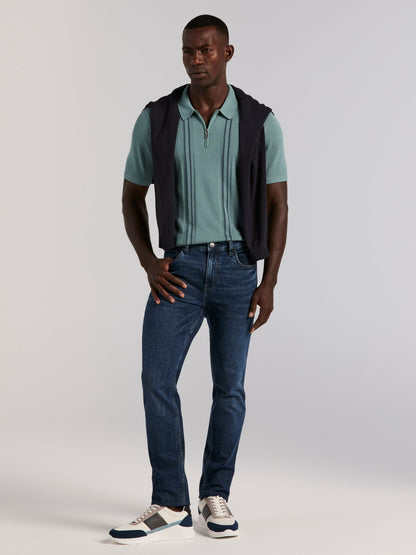 Perry Ellis Clothing Cotton Modal Striped Zip Sweater Polo