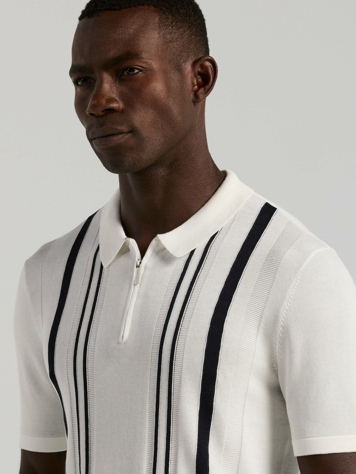 Perry Ellis Clothing Cotton Modal Striped Zip Sweater Polo