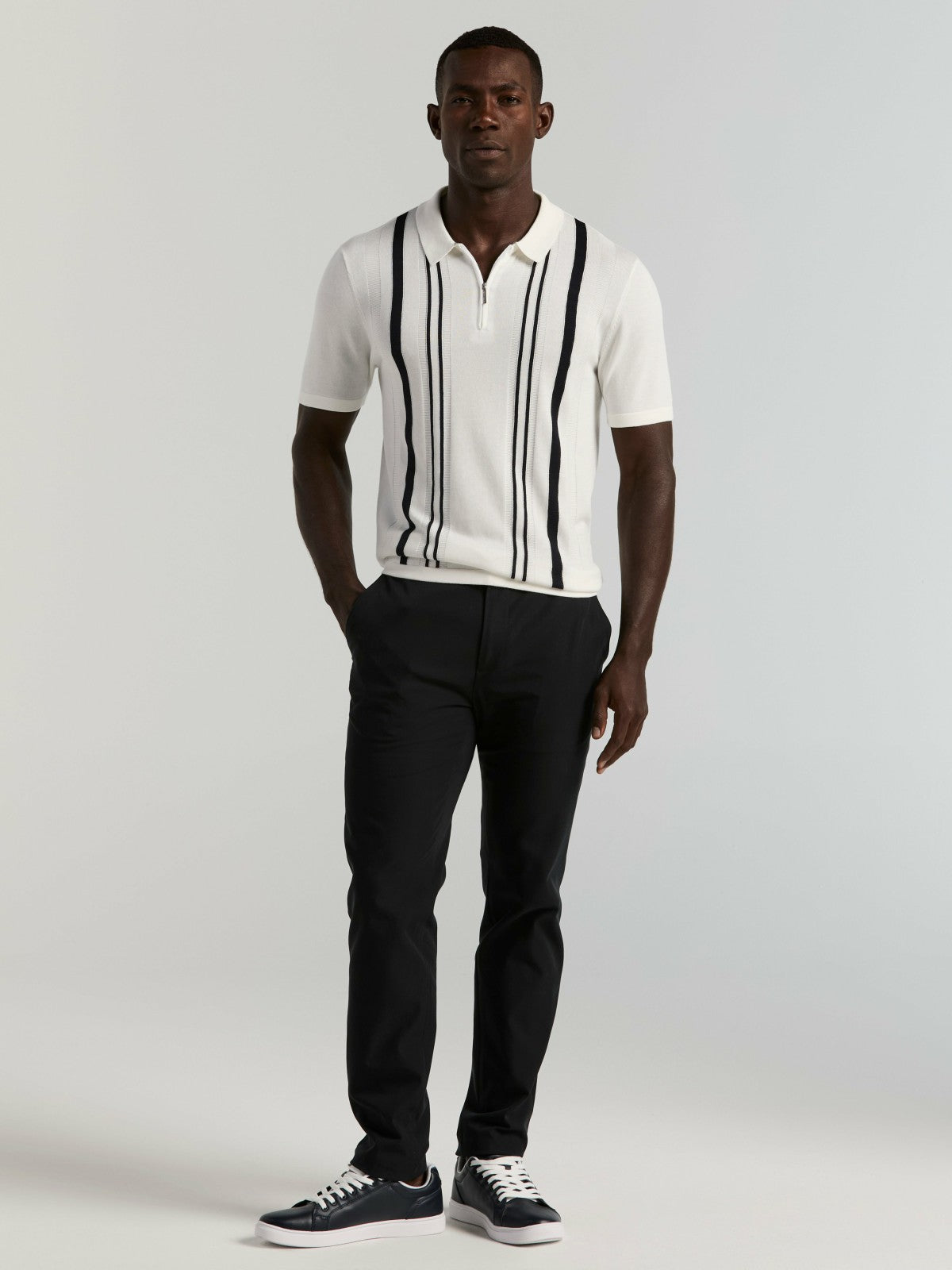 Perry Ellis Clothing Cotton Modal Striped Zip Sweater Polo