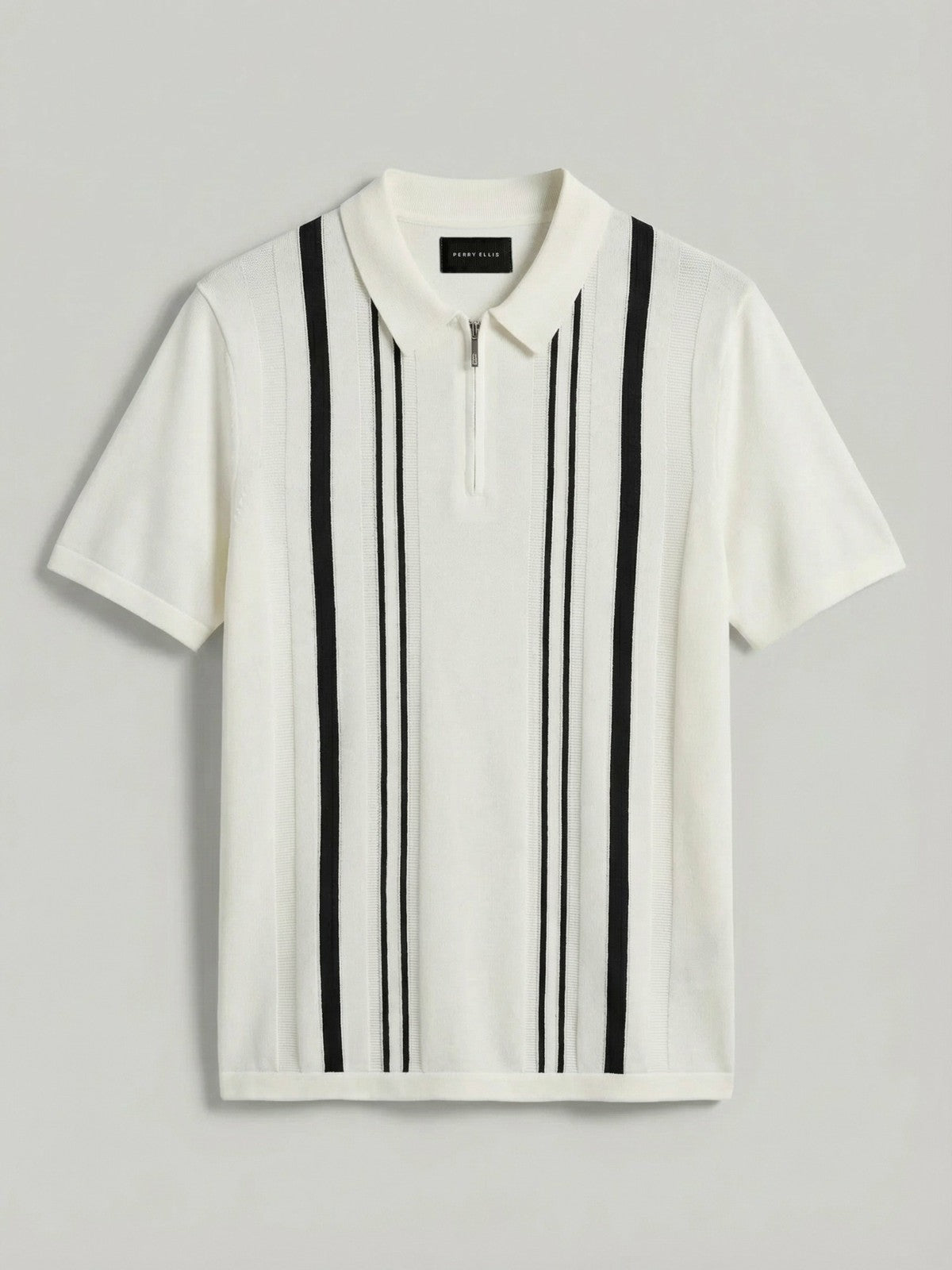 Perry Ellis Clothing Cotton Modal Striped Zip Sweater Polo