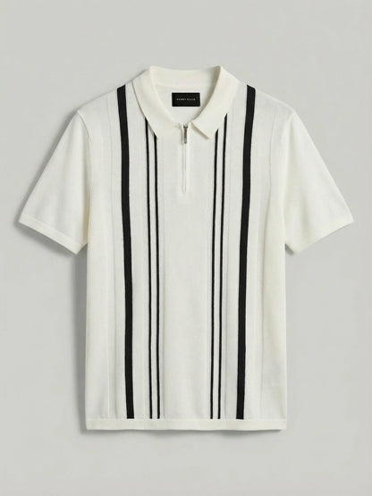 Perry Ellis Clothing Cotton Modal Striped Zip Sweater Polo