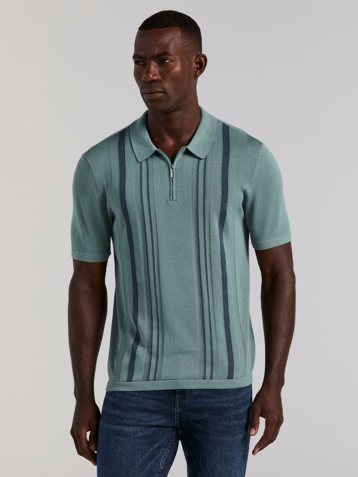 Perry Ellis Clothing Cotton Modal Striped Zip Sweater Polo