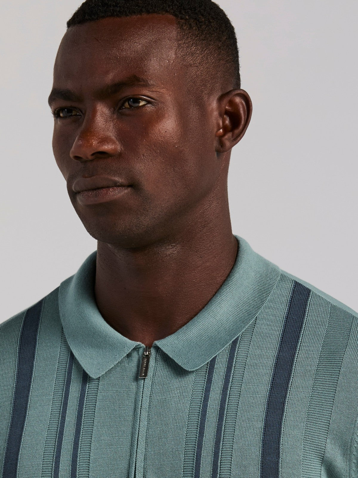 Perry Ellis Clothing Cotton Modal Striped Zip Sweater Polo