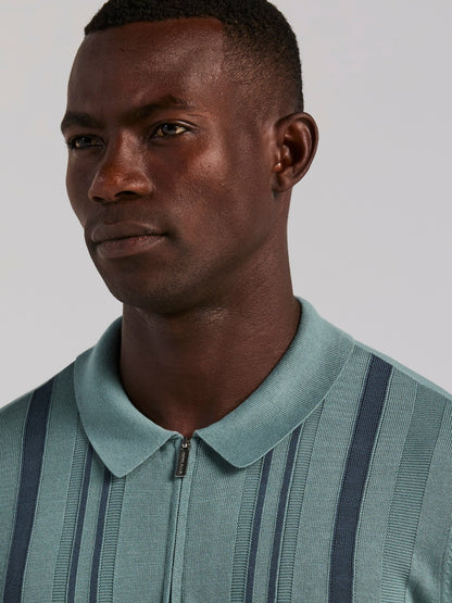 Perry Ellis Clothing Cotton Modal Striped Zip Sweater Polo