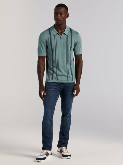 Perry Ellis Clothing Cotton Modal Striped Zip Sweater Polo
