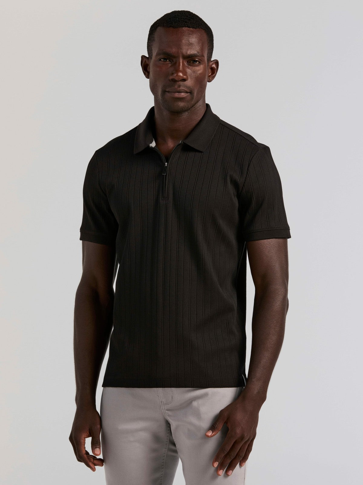 Perry Ellis Clothing Variegated Vertical Ribbed Zip Polo