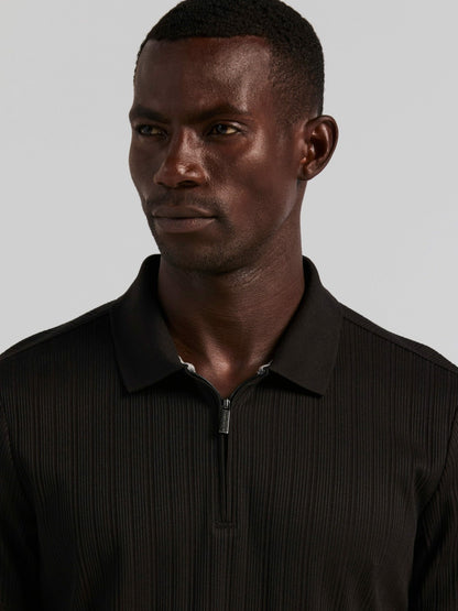 Perry Ellis Clothing Variegated Vertical Ribbed Zip Polo