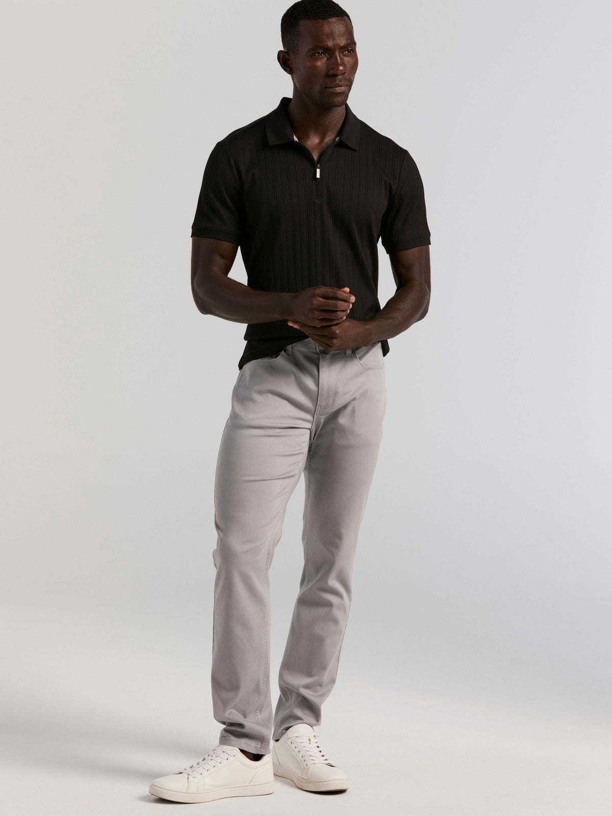 Perry Ellis Clothing Variegated Vertical Ribbed Zip Polo