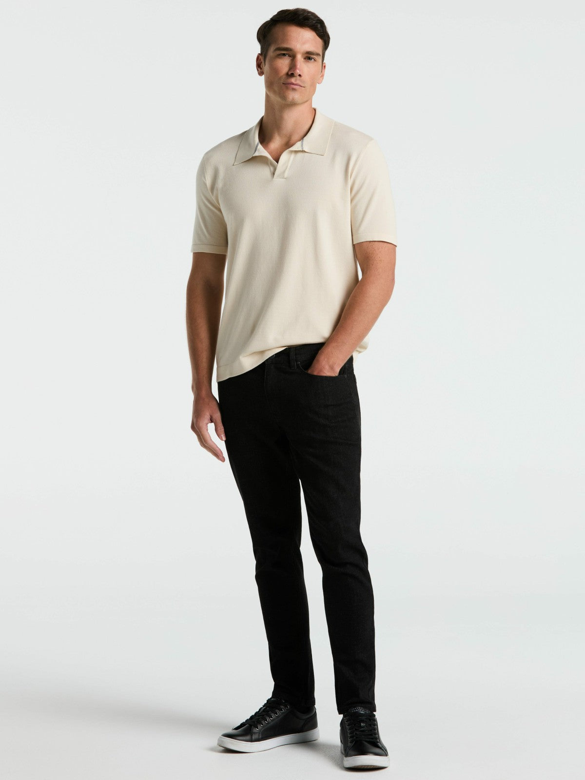 Perry Ellis Clothing Tech Knit Open Collar Sweater Polo