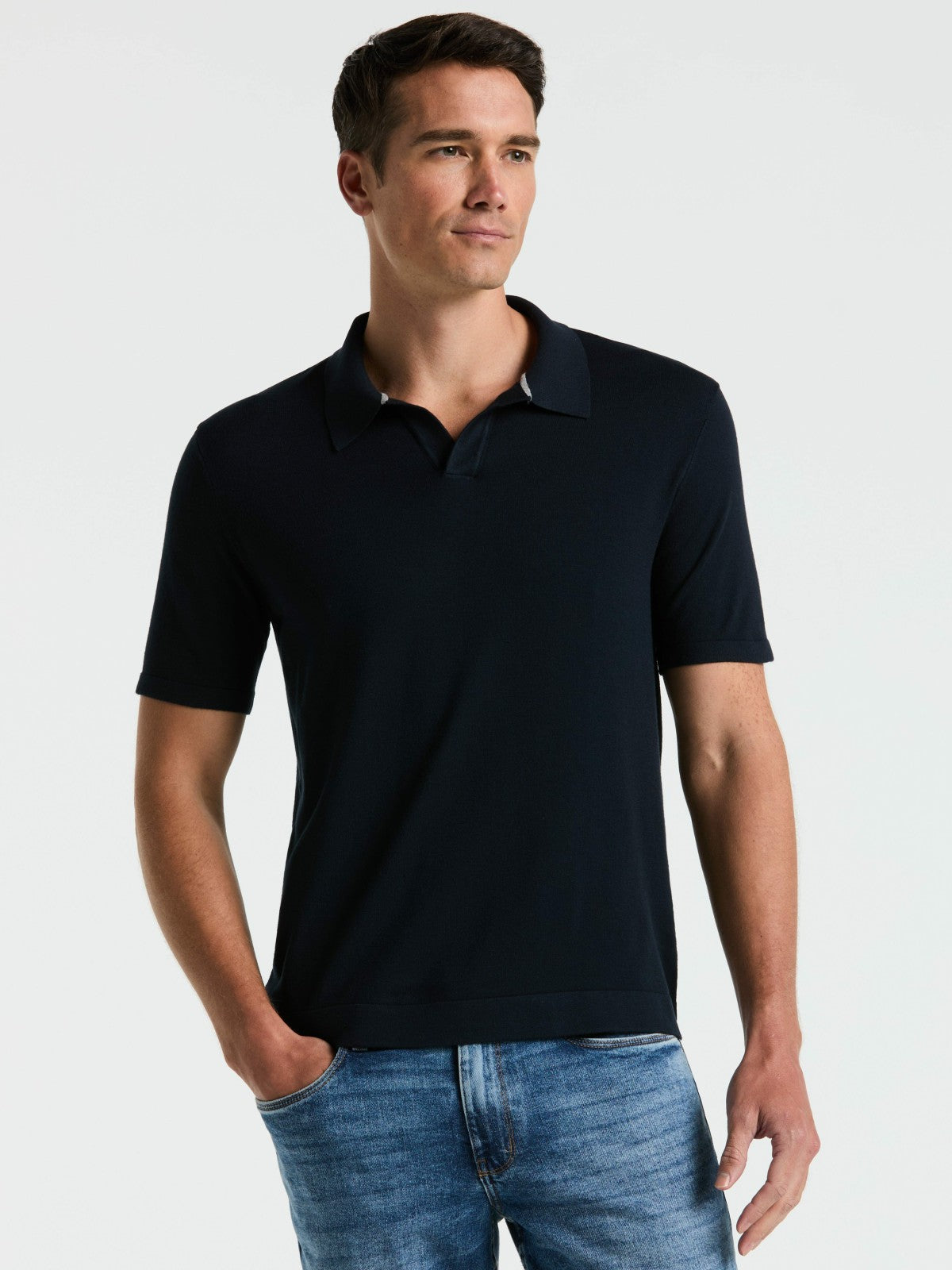 Perry Ellis Clothing Tech Knit Open Collar Sweater Polo