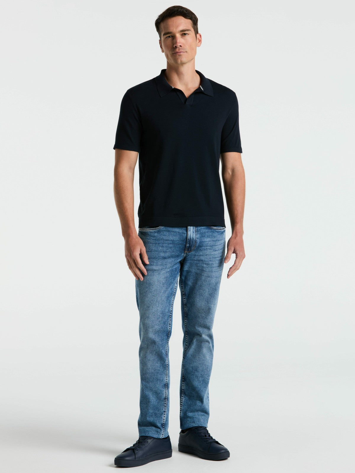Perry Ellis Clothing Tech Knit Open Collar Sweater Polo