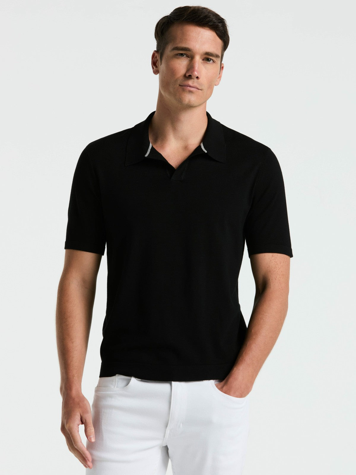 Perry Ellis Clothing Tech Knit Open Collar Sweater Polo