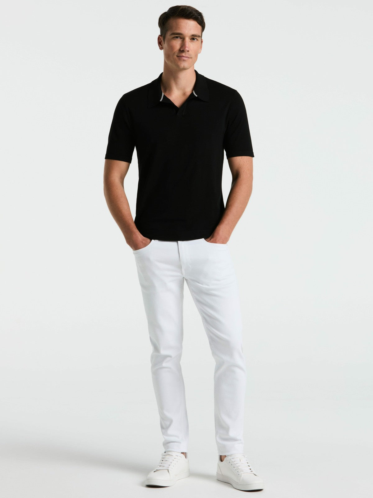 Perry Ellis Clothing Tech Knit Open Collar Sweater Polo