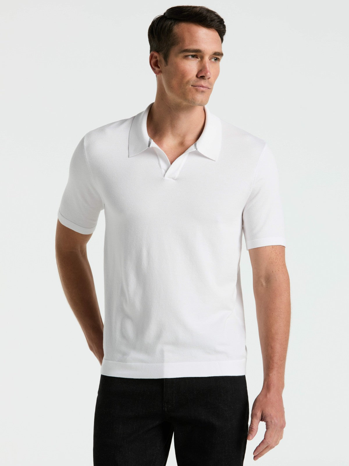 Perry Ellis Clothing Tech Knit Open Collar Sweater Polo