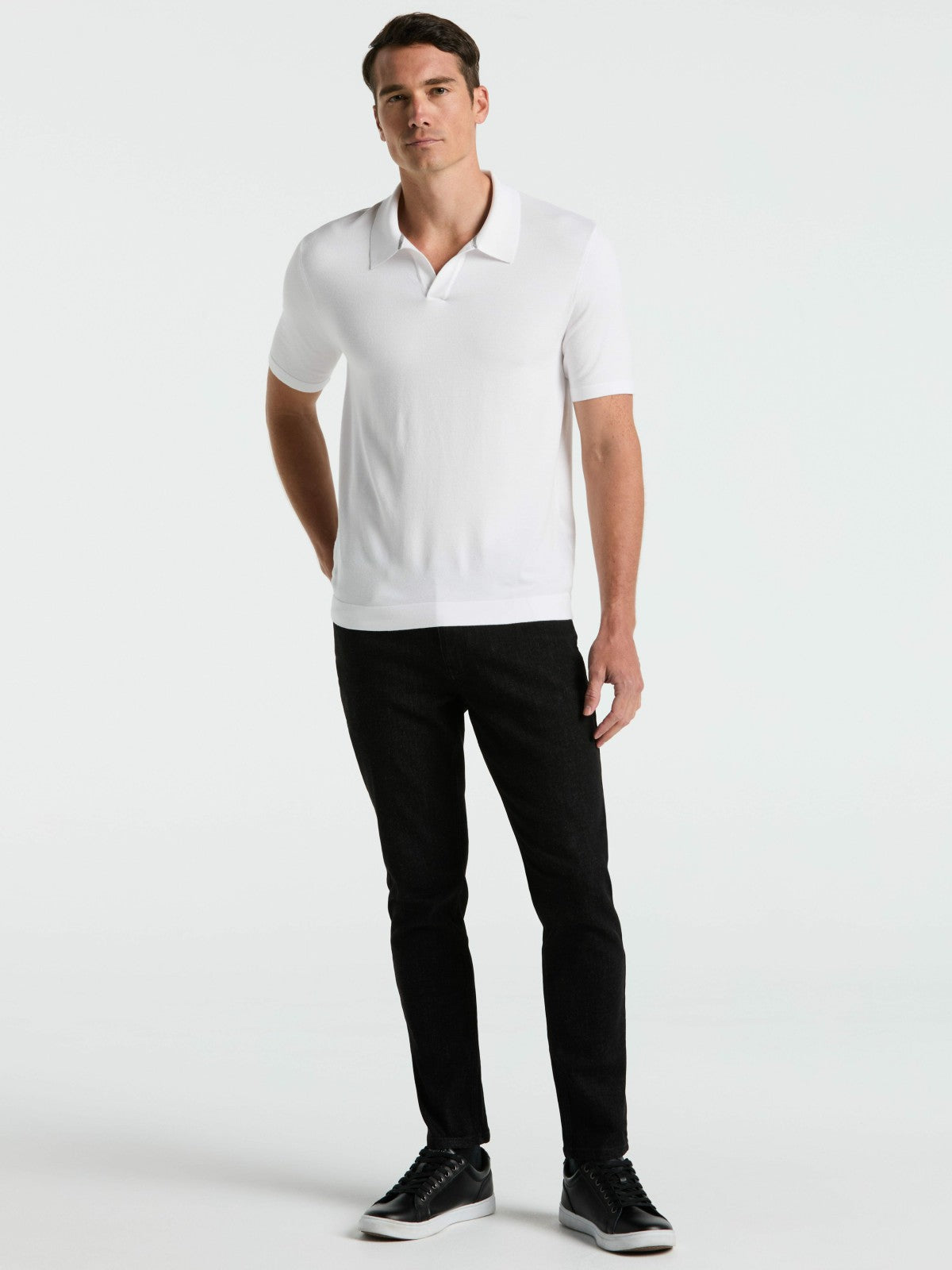 Perry Ellis Clothing Tech Knit Open Collar Sweater Polo