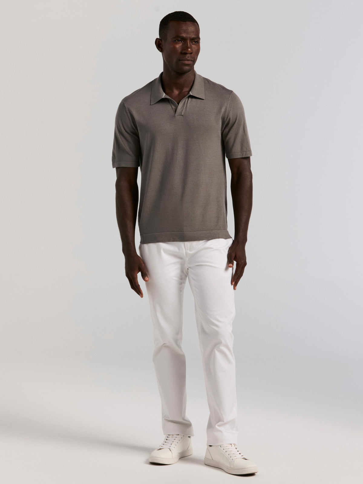 Perry Ellis Clothing Tech Knit Open Collar Sweater Polo