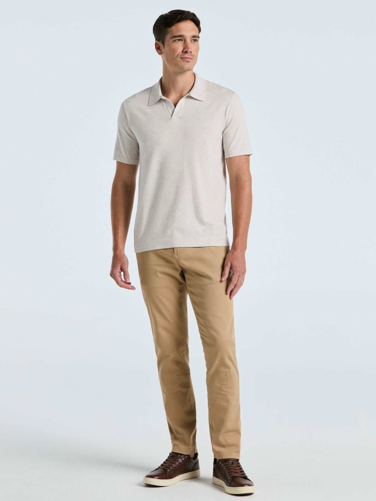 Perry Ellis Clothing Tech Knit Open Collar Sweater Polo