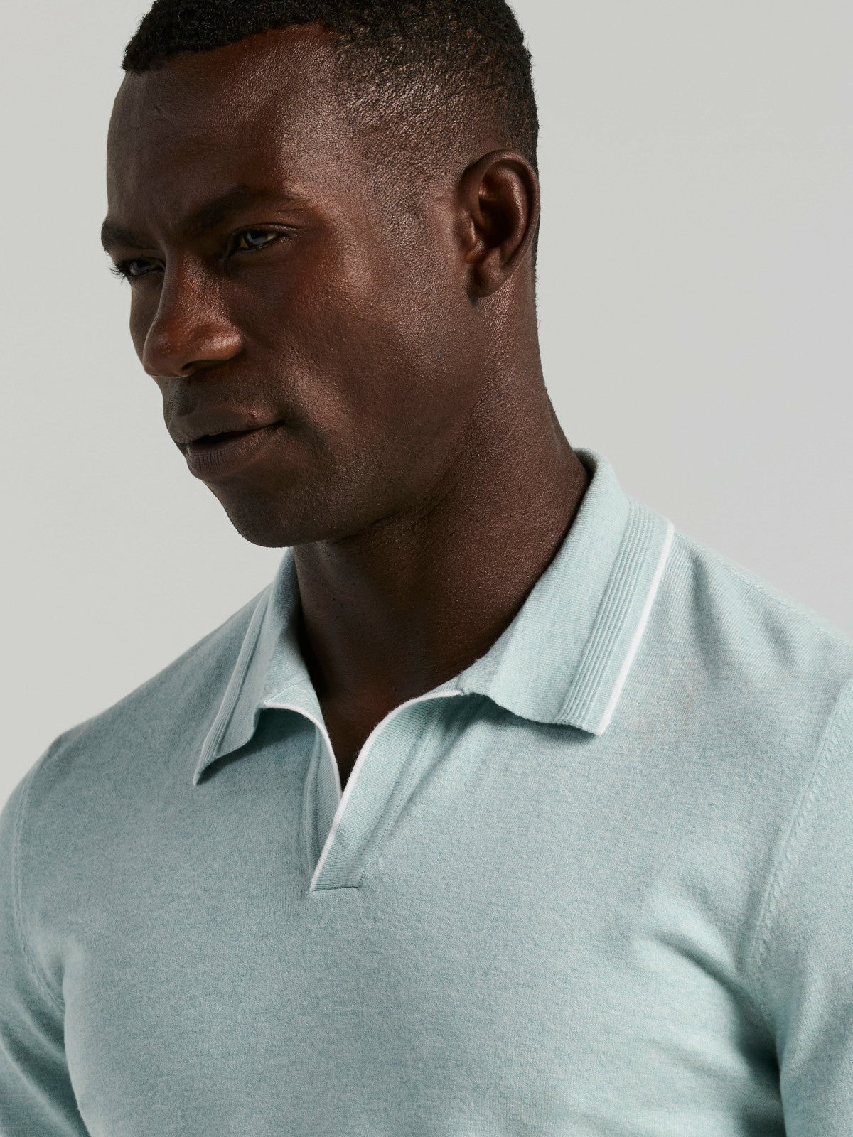 Perry Ellis Clothing Tech Knit Open Collar Tipped Sweater Polo