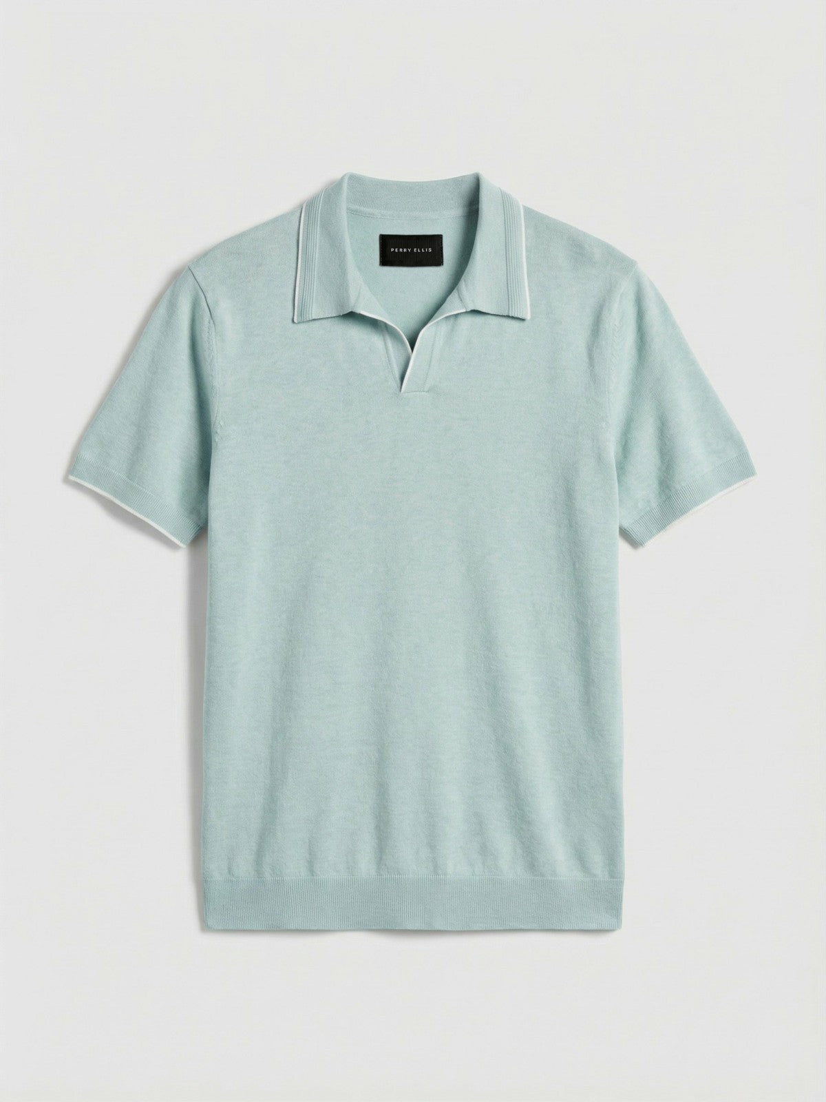 Perry Ellis Clothing Tech Knit Open Collar Tipped Sweater Polo