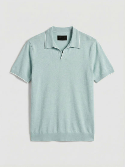 Perry Ellis Clothing Tech Knit Open Collar Tipped Sweater Polo