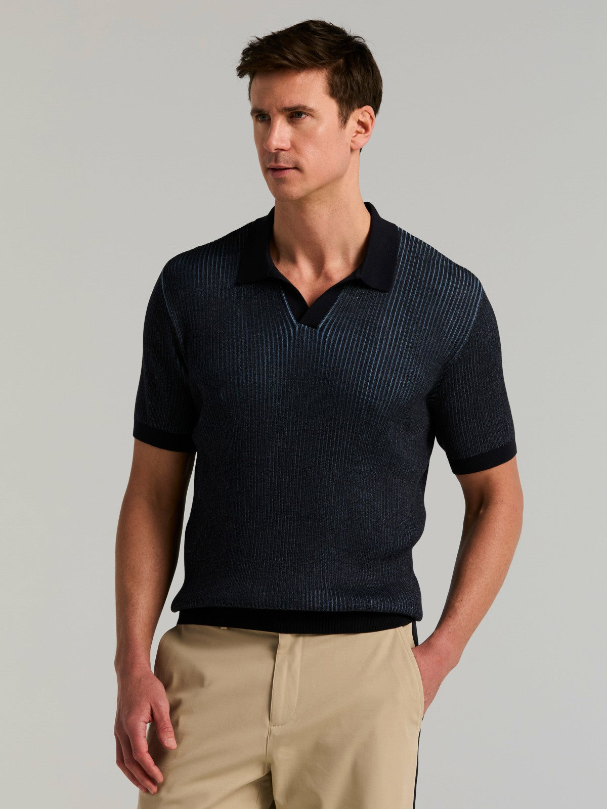 Perry Ellis Clothing Cotton Modal Bi-Color Open Polo Sweater
