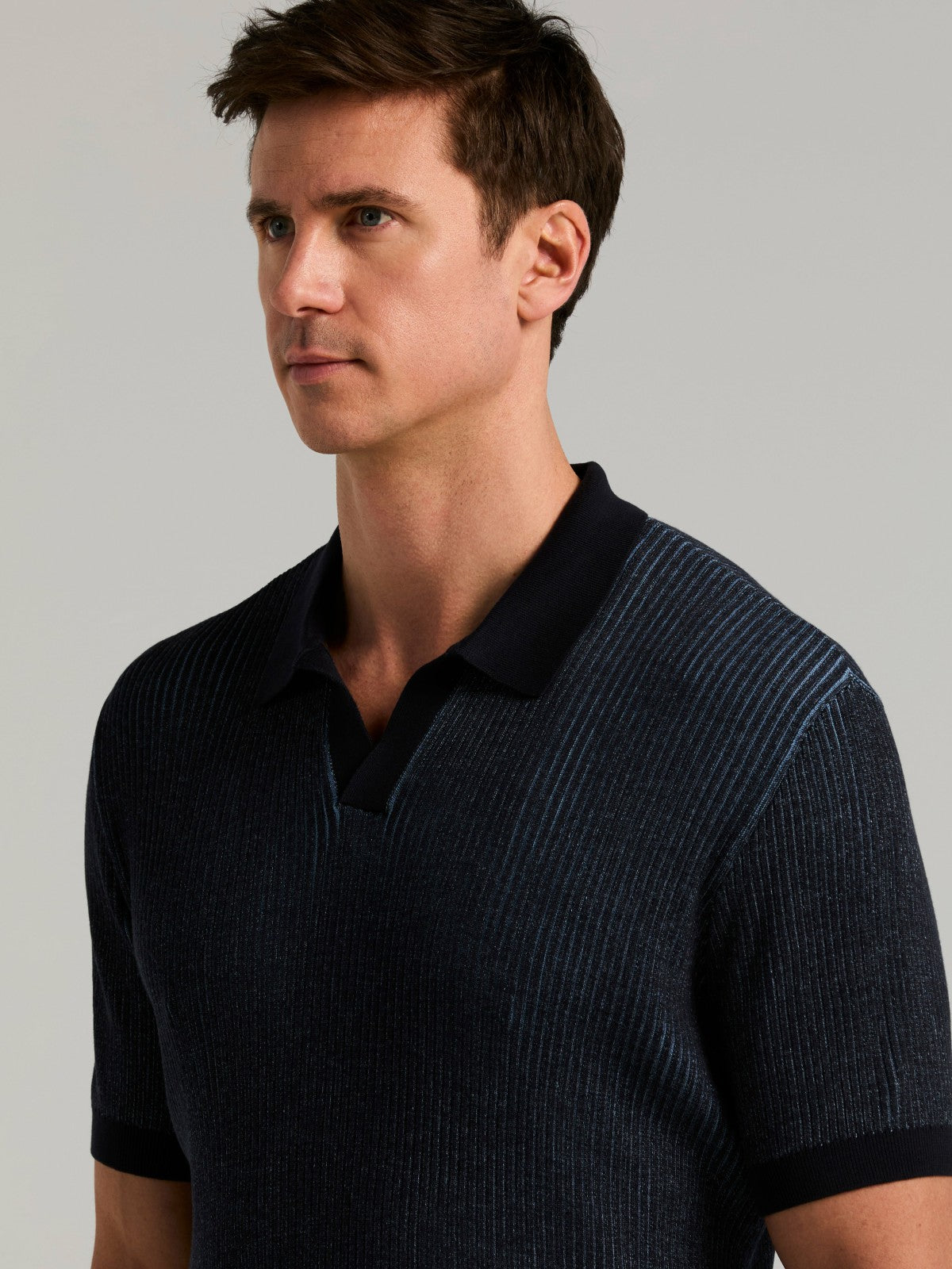 Perry Ellis Clothing Cotton Modal Bi-Color Open Polo Sweater