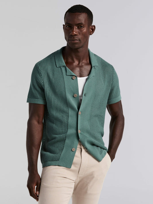Perry Ellis Clothing Cotton Jacquard Open Stitch Button Front Sweater