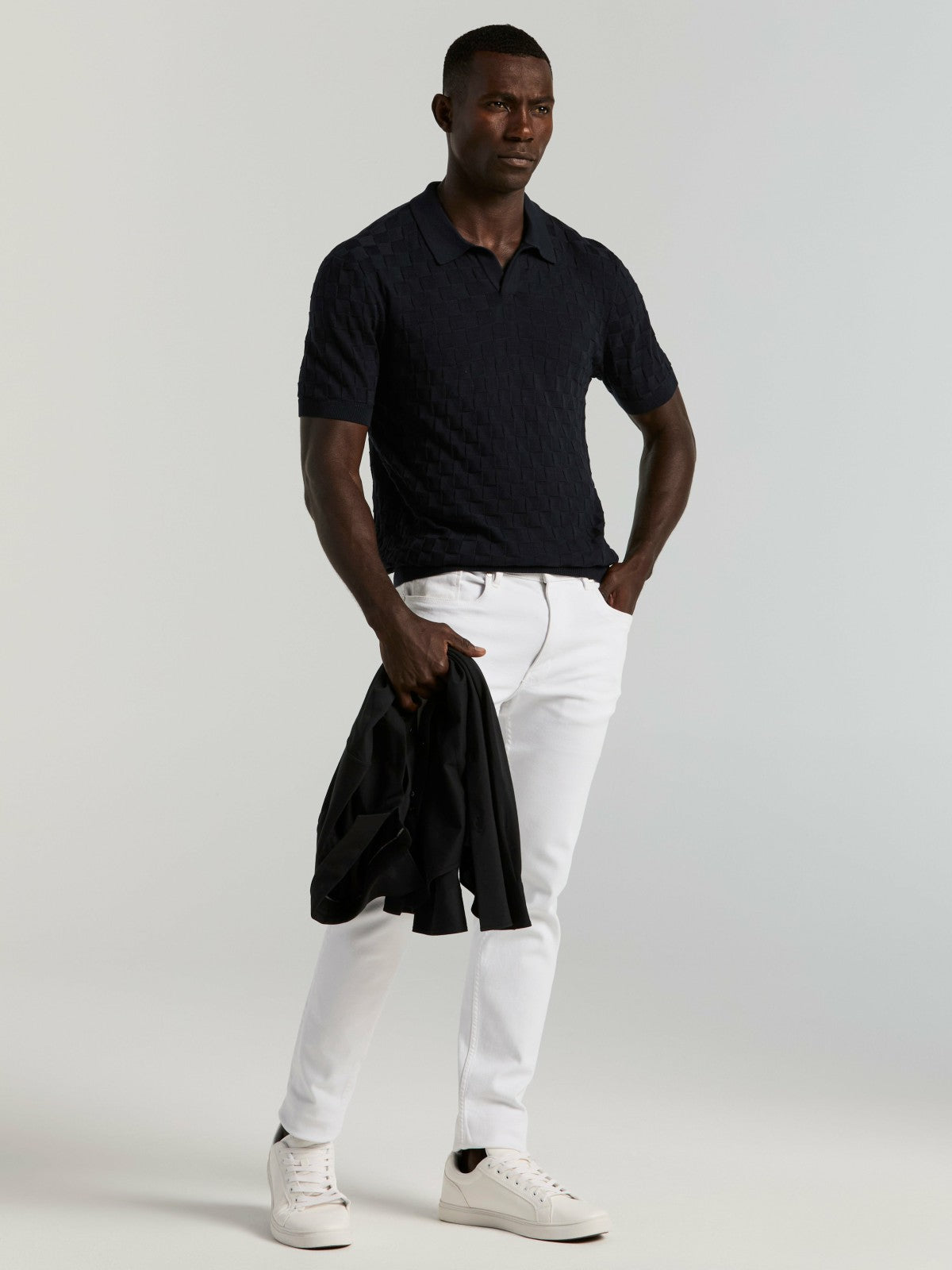 Perry Ellis Clothing Square Pattern Open Collar Polo