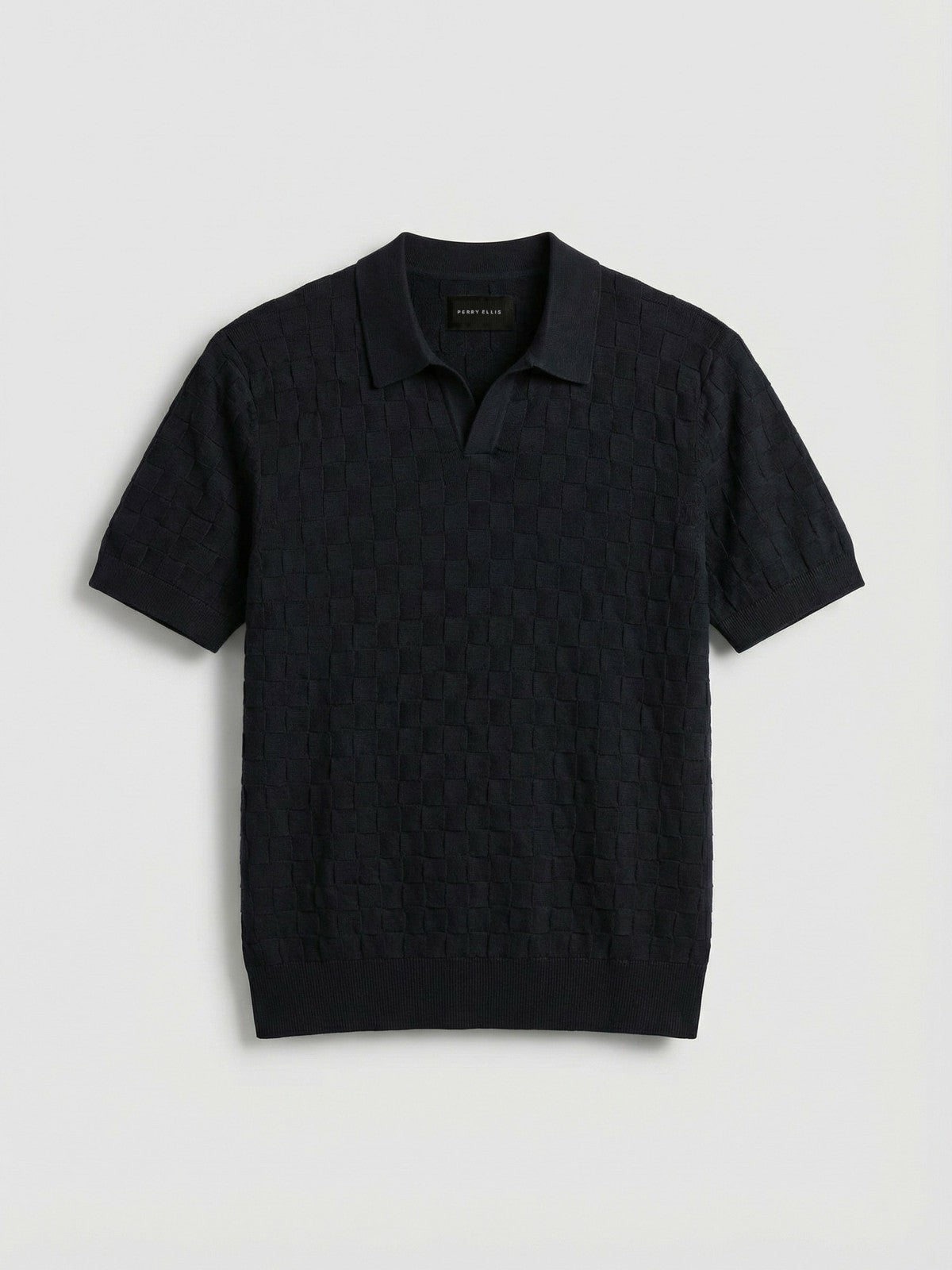 Perry Ellis Clothing Square Pattern Open Collar Polo