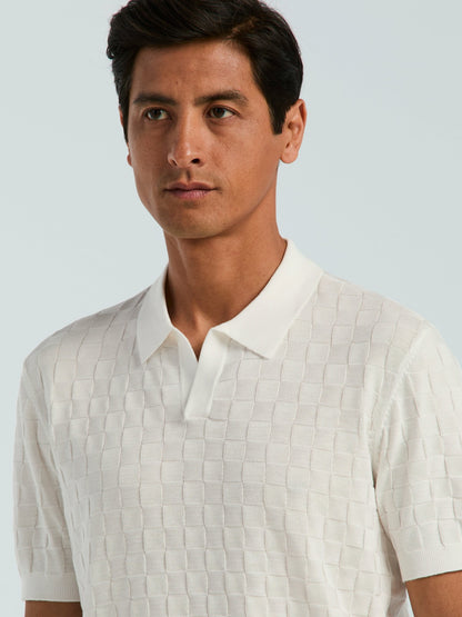 Perry Ellis Clothing Square Pattern Open Collar Polo