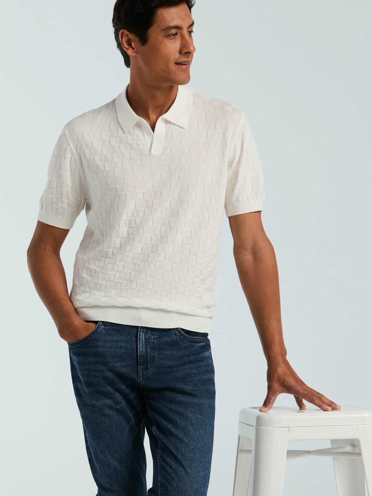 Perry Ellis Clothing Square Pattern Open Collar Polo